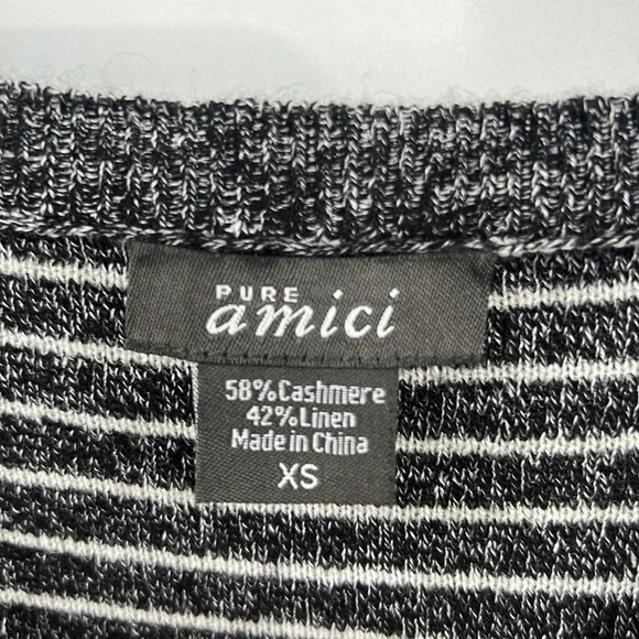 Pure Amici Sweater Womens XS Black Gray Striped Knit Cashmere Linen Pullover - Picture 4 of 8
